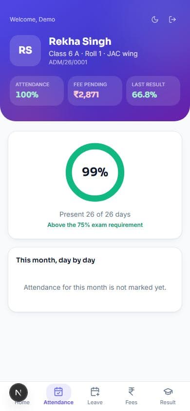 A month of attendance, day by day.