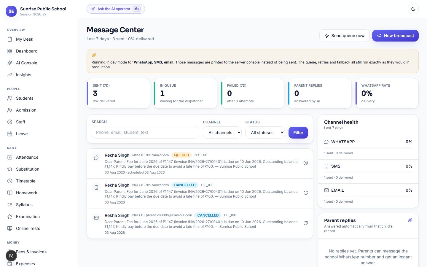 School Communication Software: WhatsApp, SMS aur Email