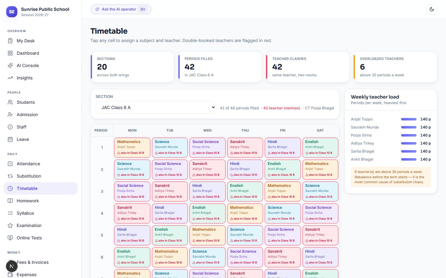 School Timetable Software: Auto-Generation aur Substitution